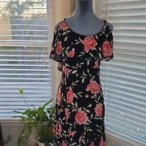 Floral Black and Pink Women's Dress